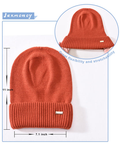 jaxmonoy Cashmere Slouchy Beanies for Women Winter Lightweight Girls Wool Knit Hat Cuffed Soft Warm Slouch Beanie Cap