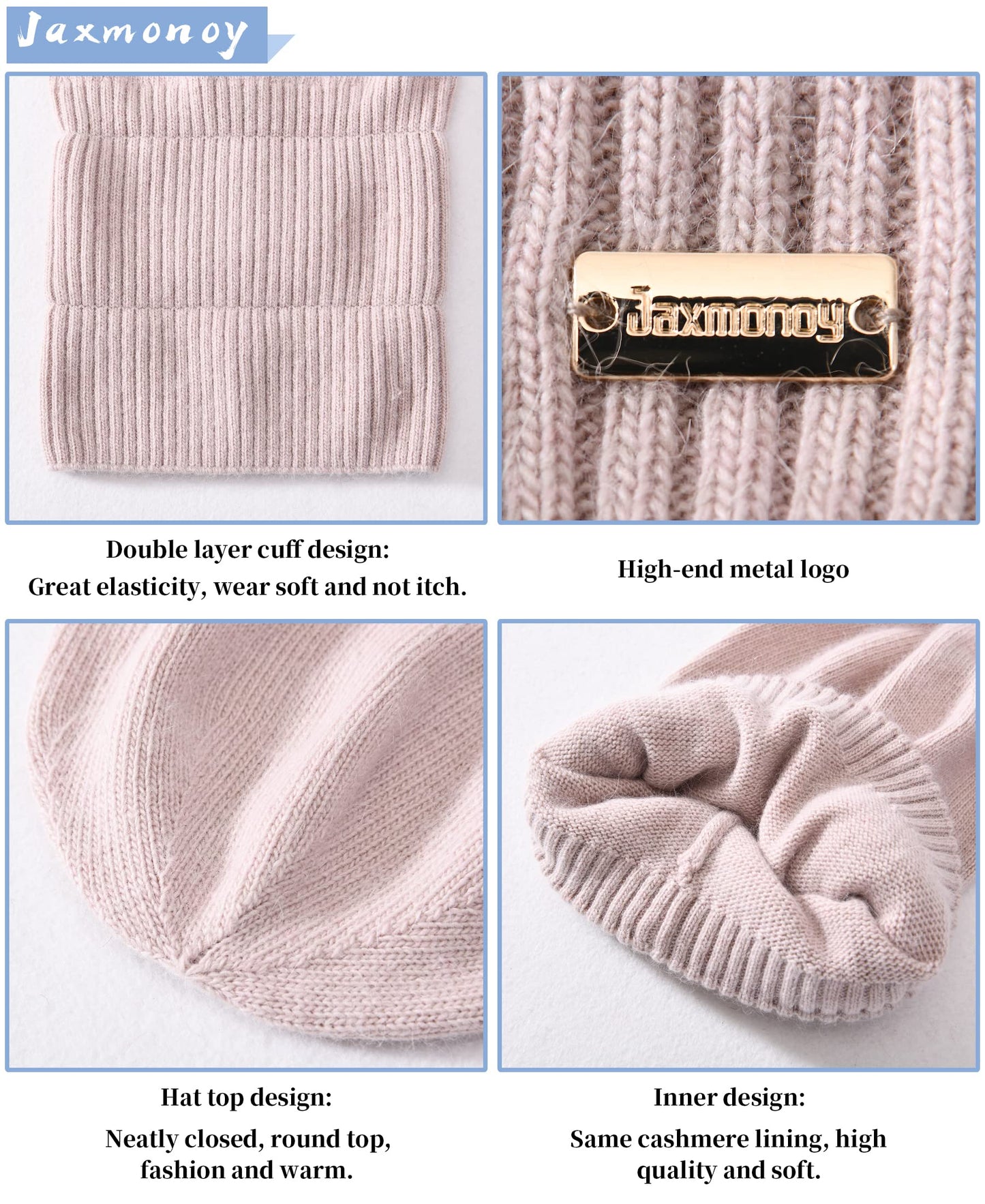 jaxmonoy Cashmere Slouchy Beanies for Women Winter Lightweight Girls Wool Knit Hat Cuffed Soft Warm Slouch Beanie Cap