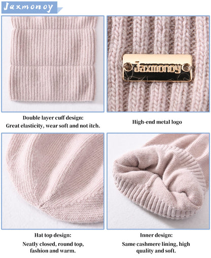 jaxmonoy Cashmere Slouchy Beanies for Women Winter Lightweight Girls Wool Knit Hat Cuffed Soft Warm Slouch Beanie Cap