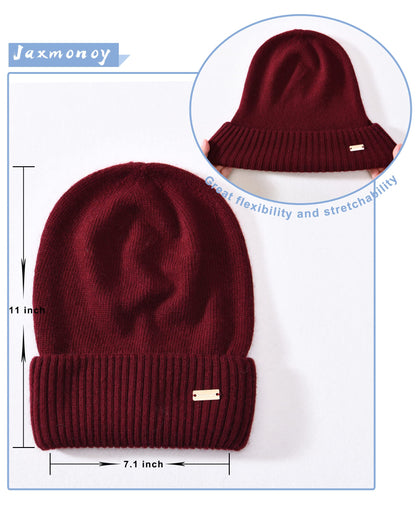 jaxmonoy Cashmere Slouchy Beanies for Women Winter Lightweight Girls Wool Knit Hat Cuffed Soft Warm Slouch Beanie Cap