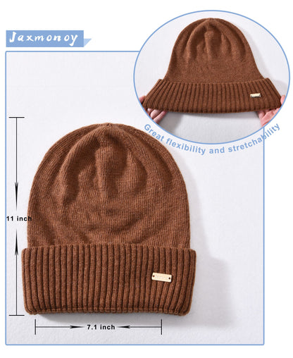 jaxmonoy Cashmere Slouchy Beanies for Women Winter Lightweight Girls Wool Knit Hat Cuffed Soft Warm Slouch Beanie Cap