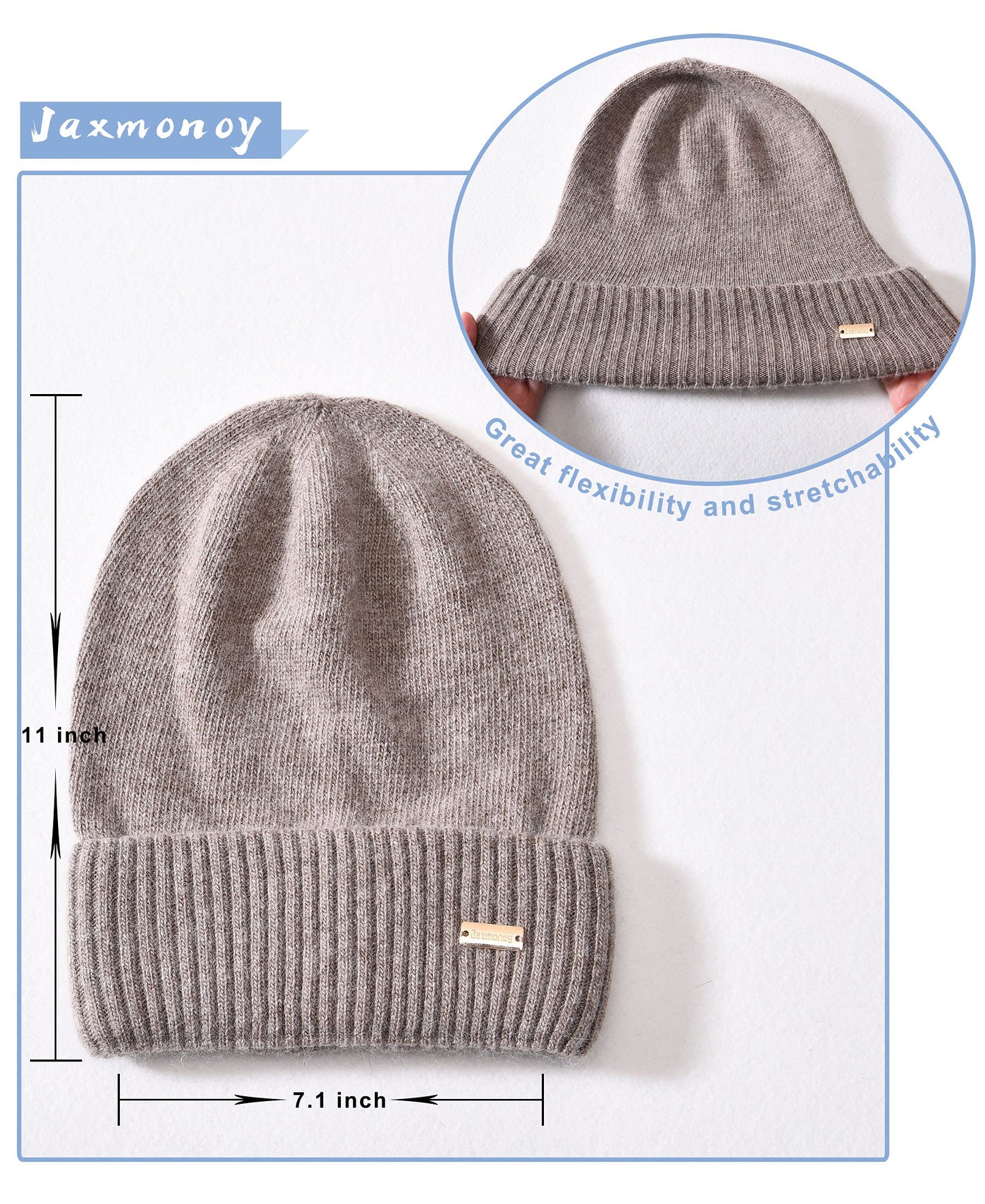 jaxmonoy Cashmere Slouchy Beanies for Women Winter Lightweight Girls Wool Knit Hat Cuffed Soft Warm Slouch Beanie Cap