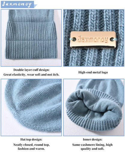 jaxmonoy Cashmere Slouchy Beanies for Women Winter Lightweight Girls Wool Knit Hat Cuffed Soft Warm Slouch Beanie Cap