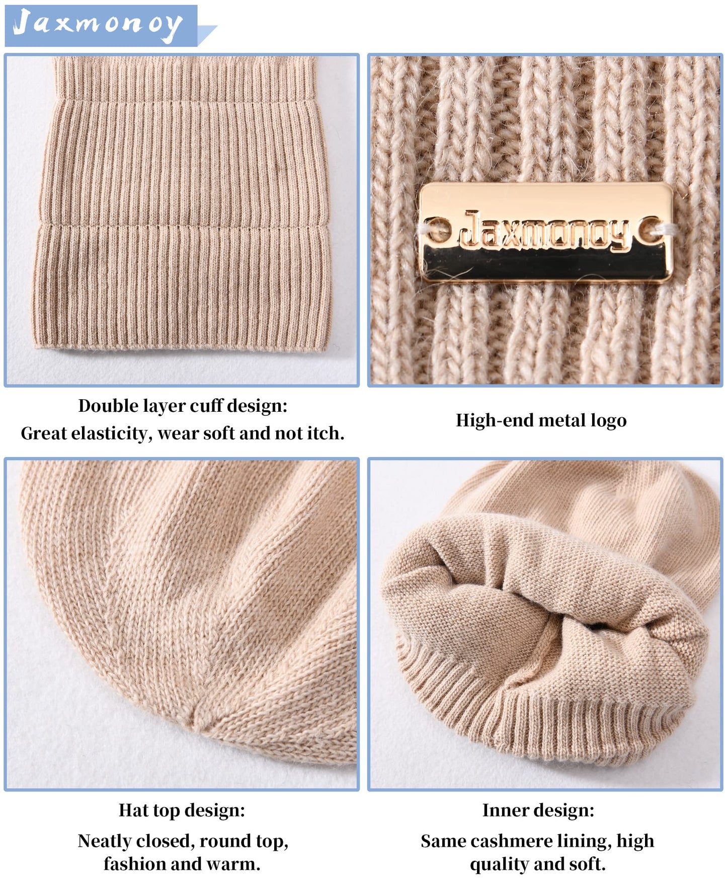 jaxmonoy Cashmere Slouchy Beanies for Women Winter Lightweight Girls Wool Knit Hat Cuffed Soft Warm Slouch Beanie Cap