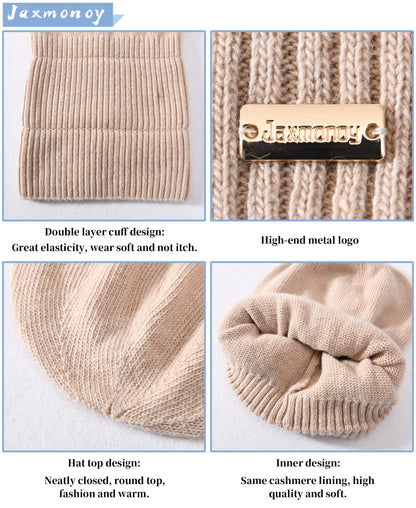 jaxmonoy Cashmere Slouchy Beanies for Women Winter Lightweight Girls Wool Knit Hat Cuffed Soft Warm Slouch Beanie Cap