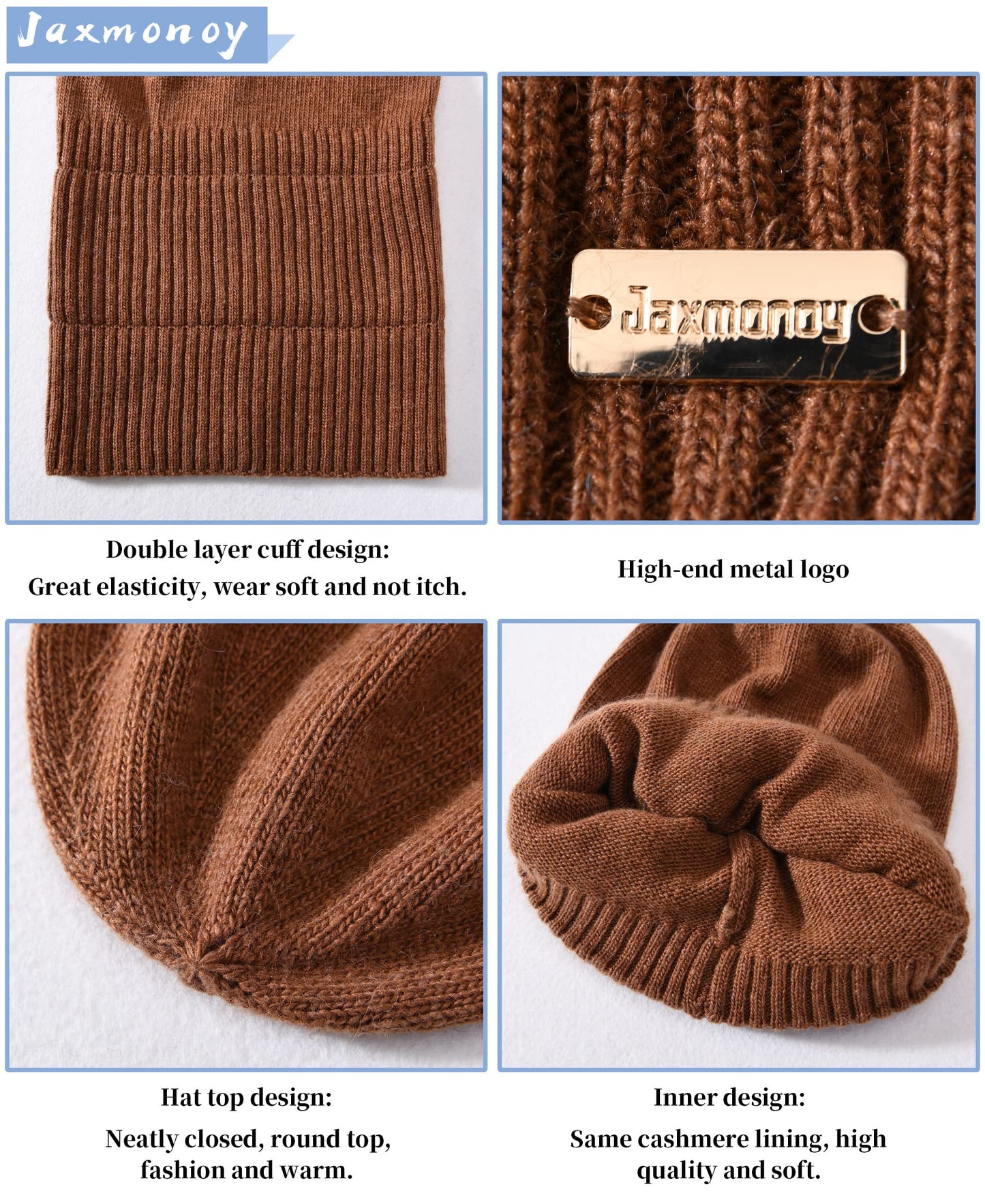 jaxmonoy Cashmere Slouchy Beanies for Women Winter Lightweight Girls Wool Knit Hat Cuffed Soft Warm Slouch Beanie Cap