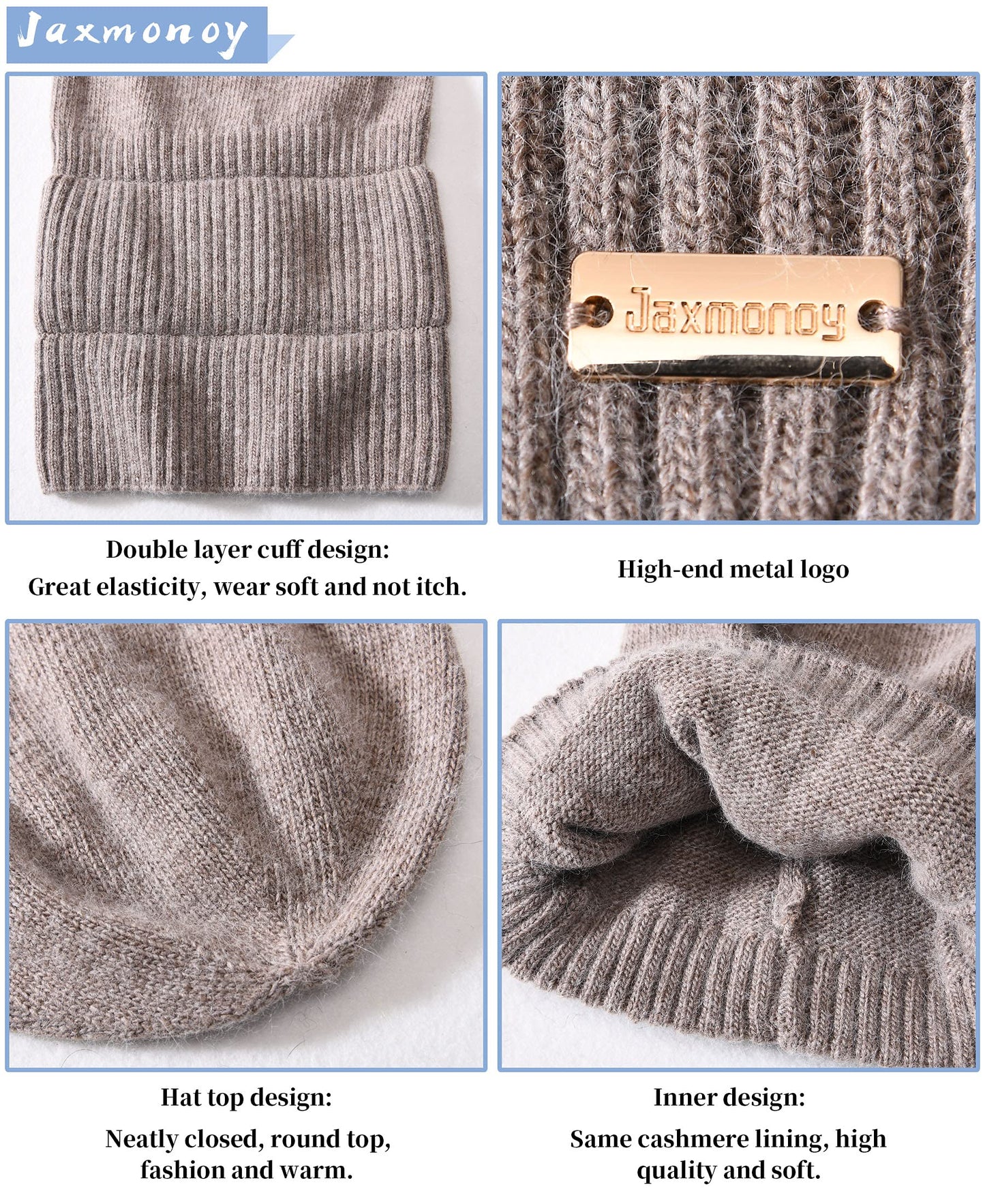 jaxmonoy Cashmere Slouchy Beanies for Women Winter Lightweight Girls Wool Knit Hat Cuffed Soft Warm Slouch Beanie Cap