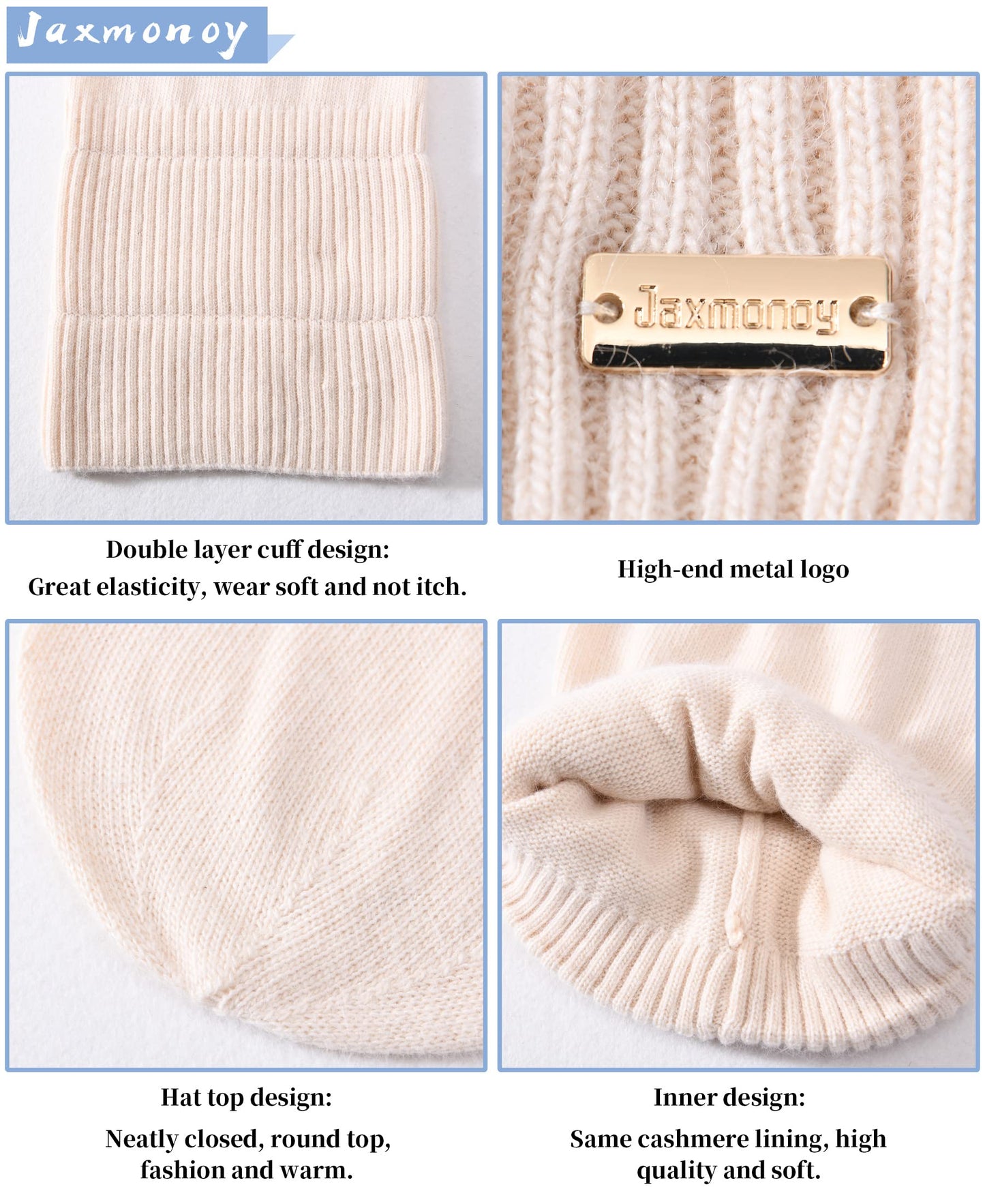 jaxmonoy Cashmere Slouchy Beanies for Women Winter Lightweight Girls Wool Knit Hat Cuffed Soft Warm Slouch Beanie Cap