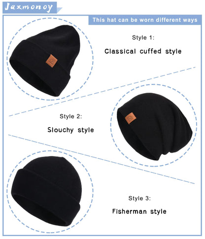 jaxmonoy Wool Cashmere Slouchy Knit Beanies Winter Hats for Women Soft Warm Double Layer Reversible Slouch Skull Beanie Cap