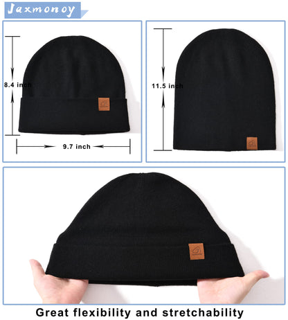 jaxmonoy Wool Cashmere Slouchy Knit Beanies Winter Hats for Women Soft Warm Double Layer Reversible Slouch Skull Beanie Cap