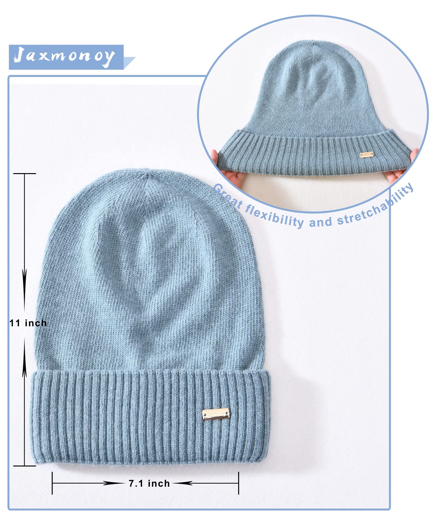 jaxmonoy Cashmere Slouchy Beanies for Women Winter Lightweight Girls Wool Knit Hat Cuffed Soft Warm Slouch Beanie Cap