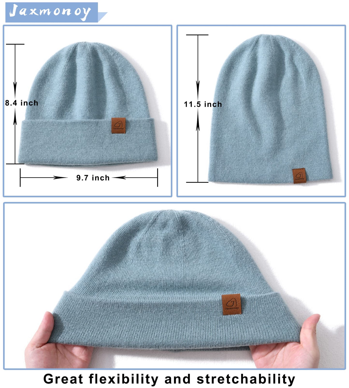 jaxmonoy Wool Cashmere Slouchy Knit Beanies Winter Hats for Women Soft Warm Double Layer Reversible Slouch Skull Beanie Cap