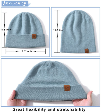 jaxmonoy Wool Cashmere Slouchy Knit Beanies Winter Hats for Women Soft Warm Double Layer Reversible Slouch Skull Beanie Cap