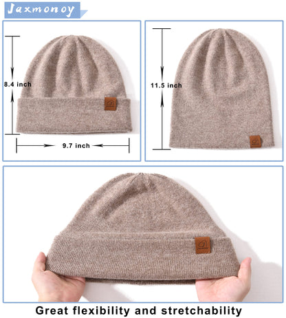 jaxmonoy Wool Cashmere Slouchy Knit Beanies Winter Hats for Women Soft Warm Double Layer Reversible Slouch Skull Beanie Cap