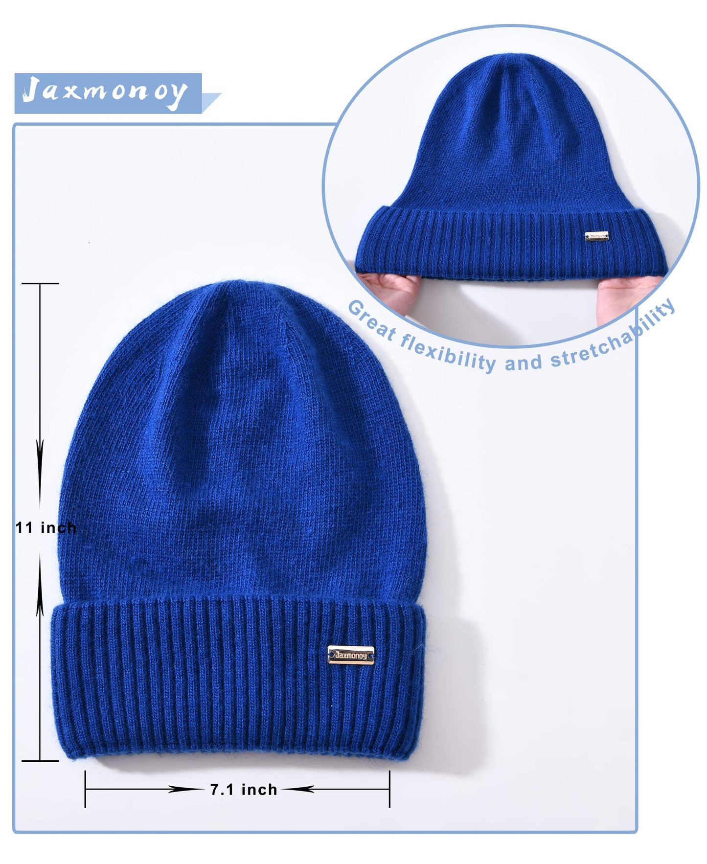 jaxmonoy Cashmere Slouchy Beanies for Women Winter Lightweight Girls Wool Knit Hat Cuffed Soft Warm Slouch Beanie Cap