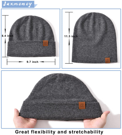 jaxmonoy Wool Cashmere Slouchy Knit Beanies Winter Hats for Women Soft Warm Double Layer Reversible Slouch Skull Beanie Cap