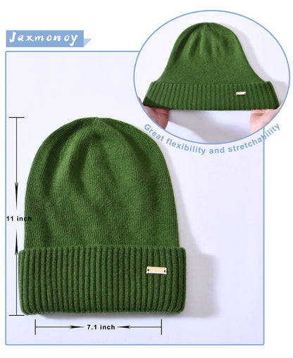 jaxmonoy Cashmere Slouchy Beanies for Women Winter Lightweight Girls Wool Knit Hat Cuffed Soft Warm Slouch Beanie Cap