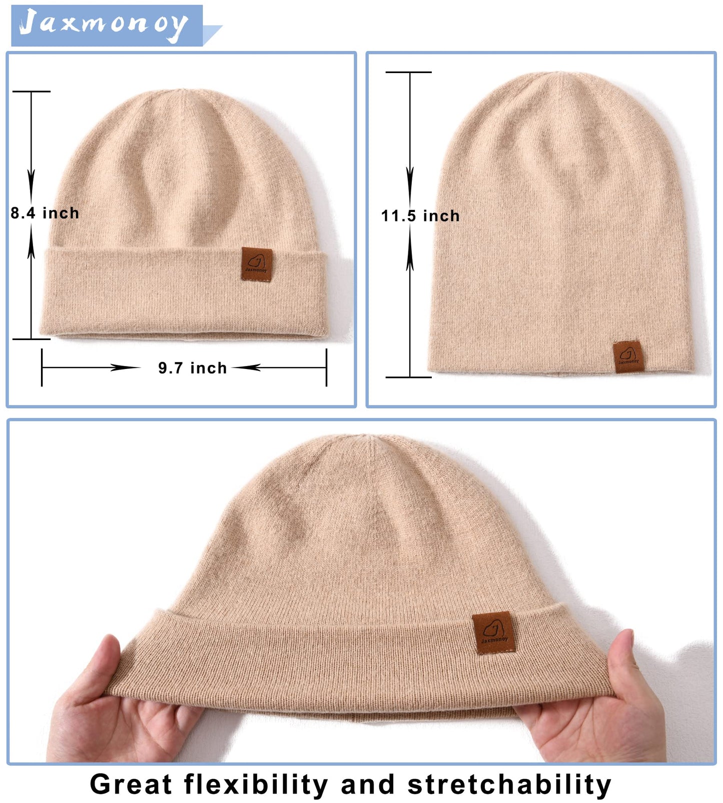 jaxmonoy Wool Cashmere Slouchy Knit Beanies Winter Hats for Women Soft Warm Double Layer Reversible Slouch Skull Beanie Cap