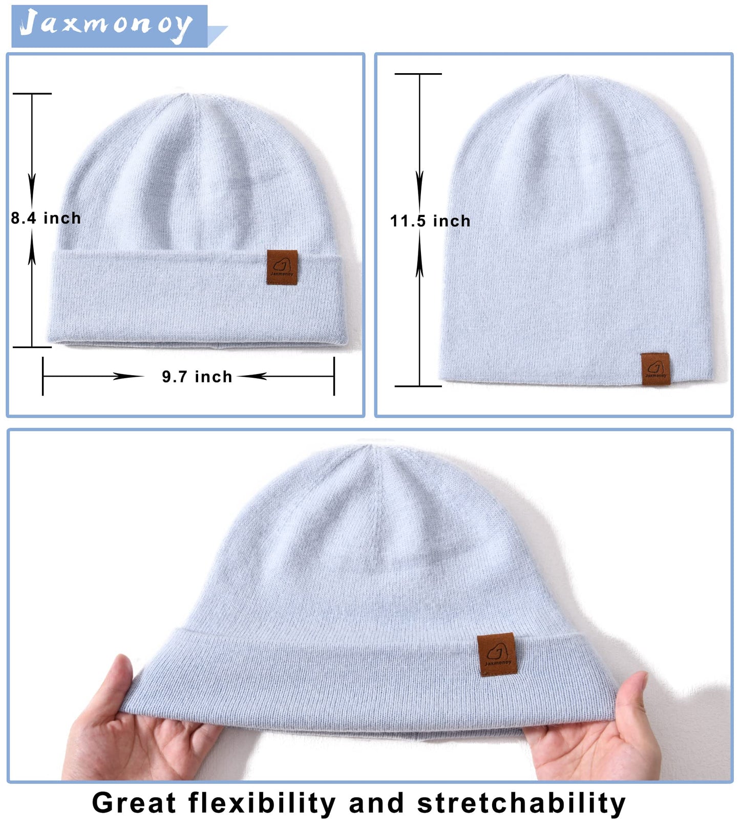 jaxmonoy Wool Cashmere Slouchy Knit Beanies Winter Hats for Women Soft Warm Double Layer Reversible Slouch Skull Beanie Cap