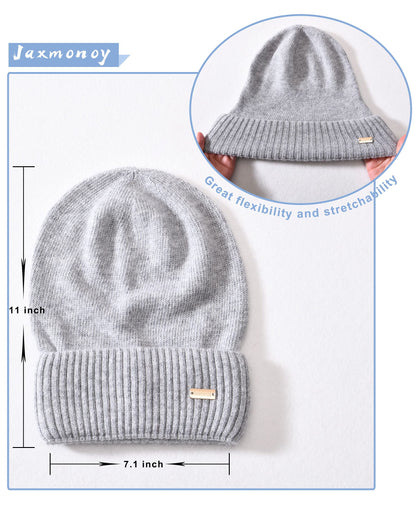 jaxmonoy Cashmere Slouchy Beanies for Women Winter Lightweight Girls Wool Knit Hat Cuffed Soft Warm Slouch Beanie Cap