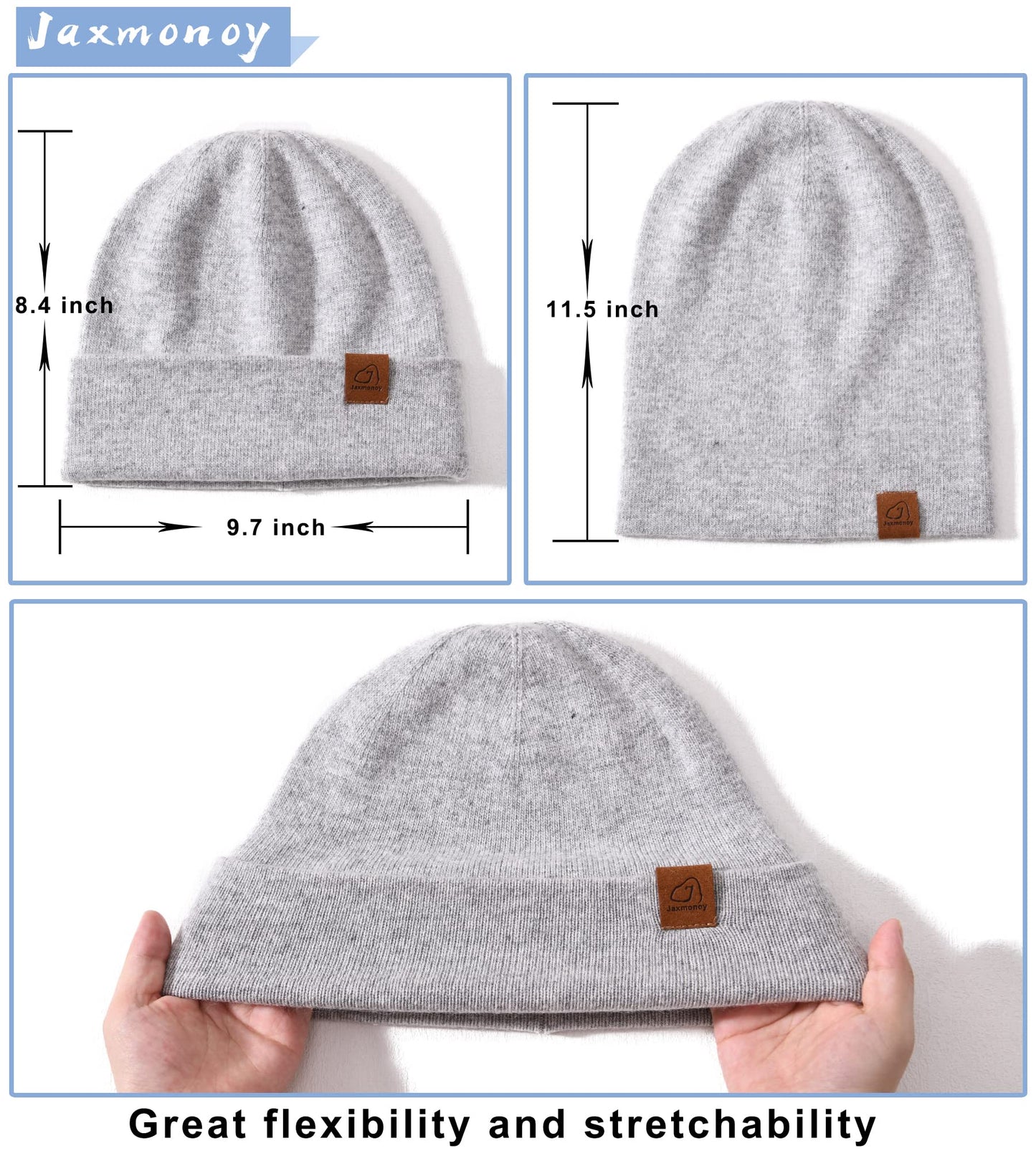 jaxmonoy Wool Cashmere Slouchy Knit Beanies Winter Hats for Women Soft Warm Double Layer Reversible Slouch Skull Beanie Cap