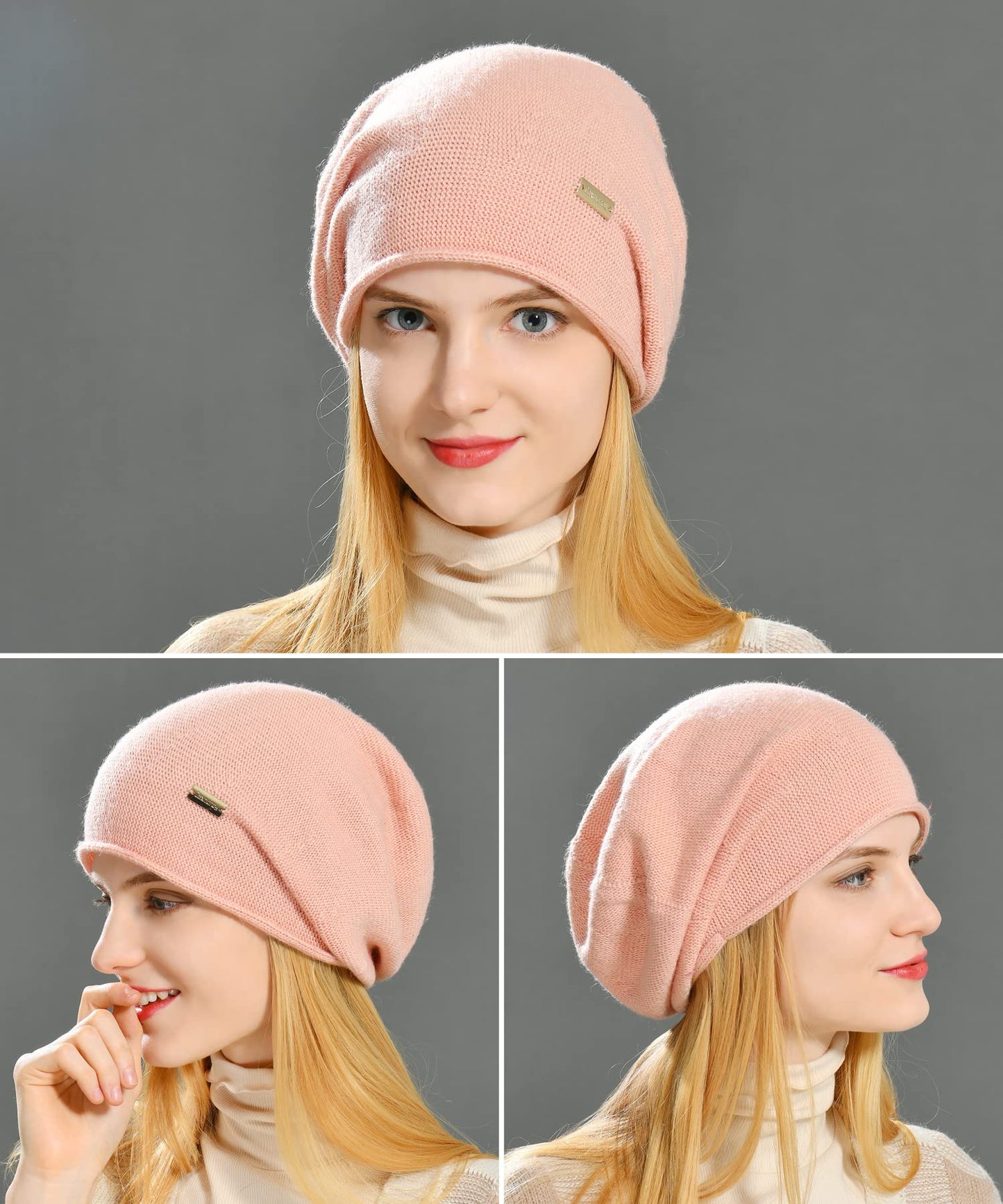 jaxmonoy Cashmere Slouchy Knit Beanie Hat for Women Winter Soft Warm Ladies Wool Knitted Skull Beanies Cap