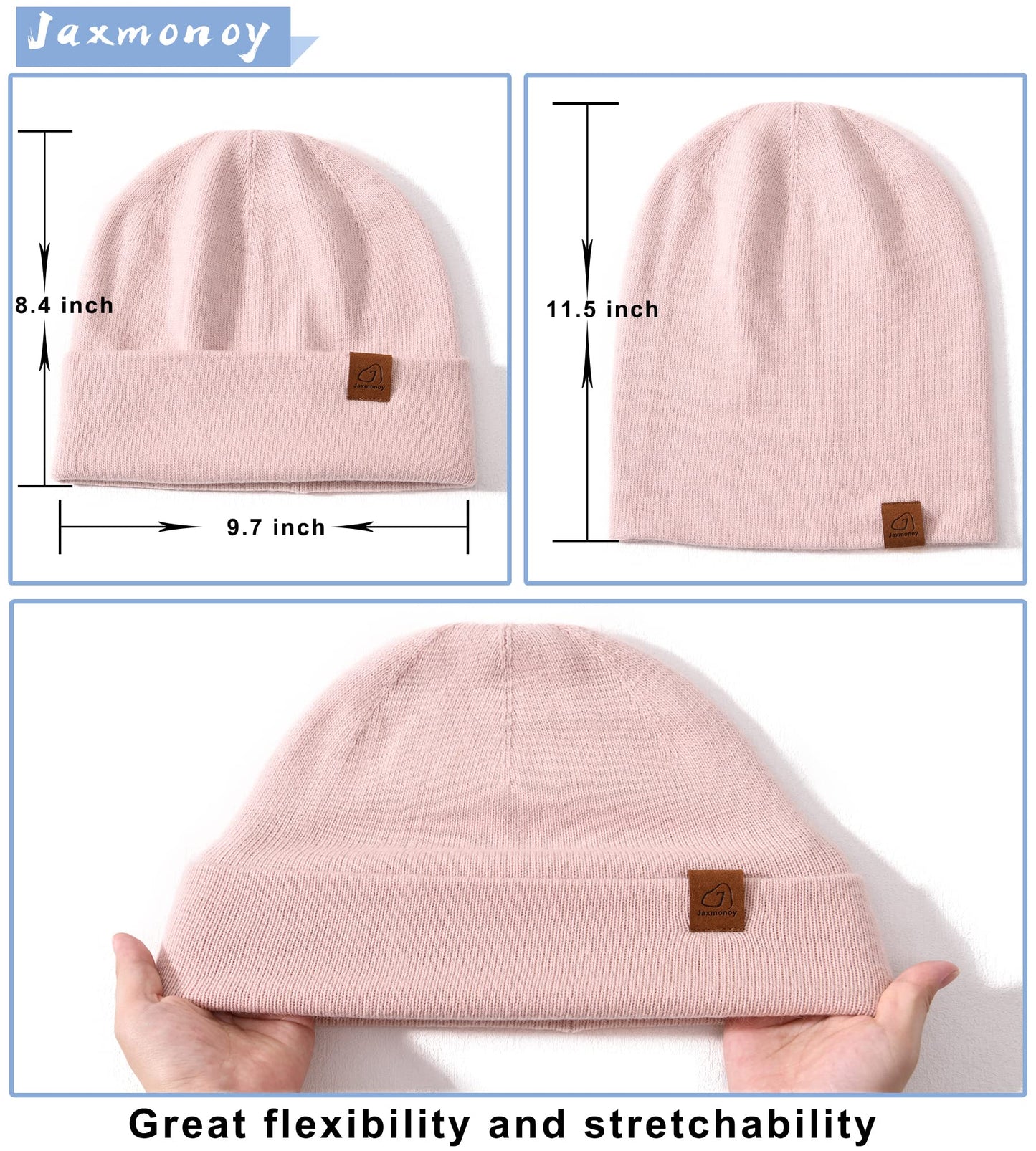 jaxmonoy Wool Cashmere Slouchy Knit Beanies Winter Hats for Women Soft Warm Double Layer Reversible Slouch Skull Beanie Cap