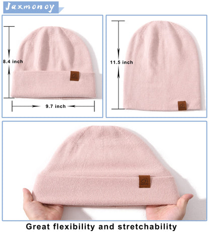 jaxmonoy Wool Cashmere Slouchy Knit Beanies Winter Hats for Women Soft Warm Double Layer Reversible Slouch Skull Beanie Cap