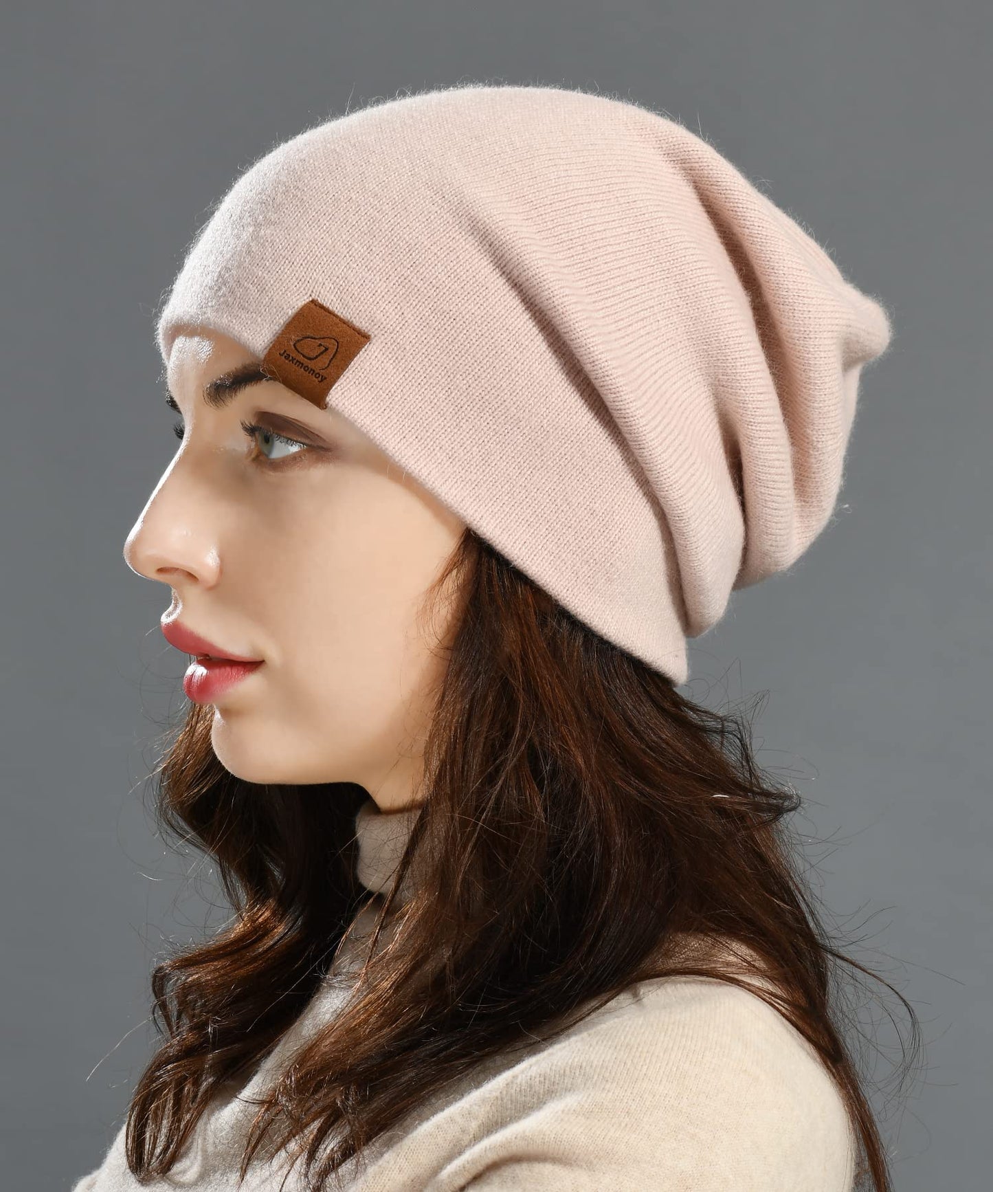 jaxmonoy Wool Cashmere Slouchy Knit Beanies Winter Hats for Women Soft Warm Double Layer Reversible Slouch Skull Beanie Cap