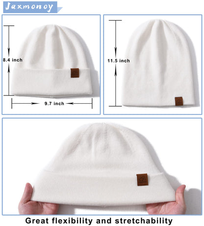 jaxmonoy Wool Cashmere Slouchy Knit Beanies Winter Hats for Women Soft Warm Double Layer Reversible Slouch Skull Beanie Cap