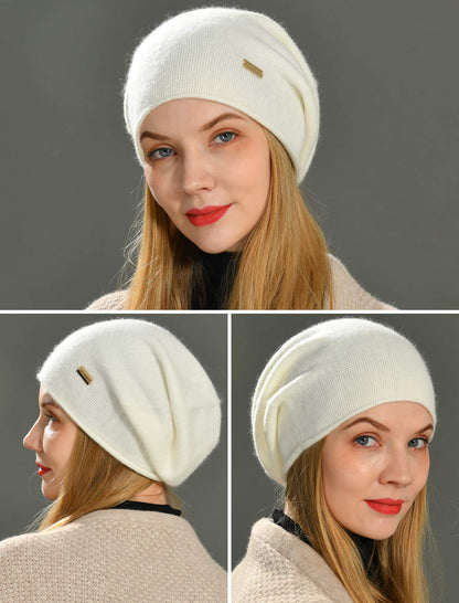 jaxmonoy Cashmere Slouchy Knit Beanie Hat for Women Winter Soft Warm Ladies Wool Knitted Skull Beanies Cap