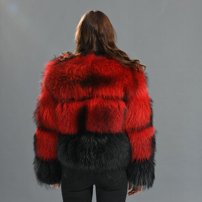 Crew Neck Warm Real Fluffy Fur Coat