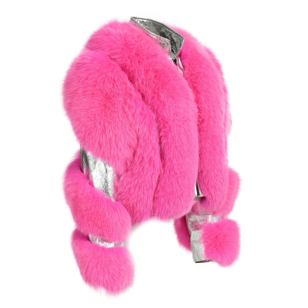 Special Design Real Fluffy Fox Fur Fur Sheep Shearing Sheepskin lapel Suede Jacket For Women