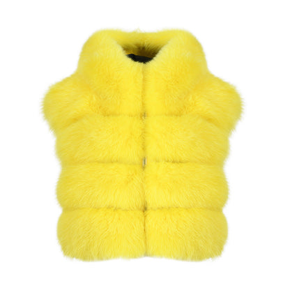 Ladies High Quality Thick Warm Short Hooded Fur Vest Custom Fox Fur Gilet Women Real Fox Fur Vest