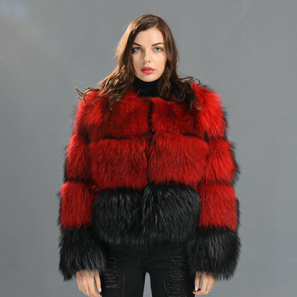 Crew Neck Warm Real Fluffy Fur Coat