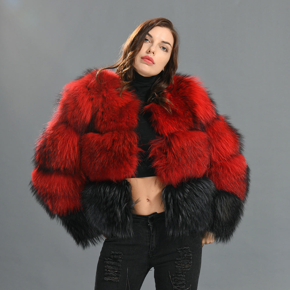 Crew Neck Warm Real Fluffy Fur Coat