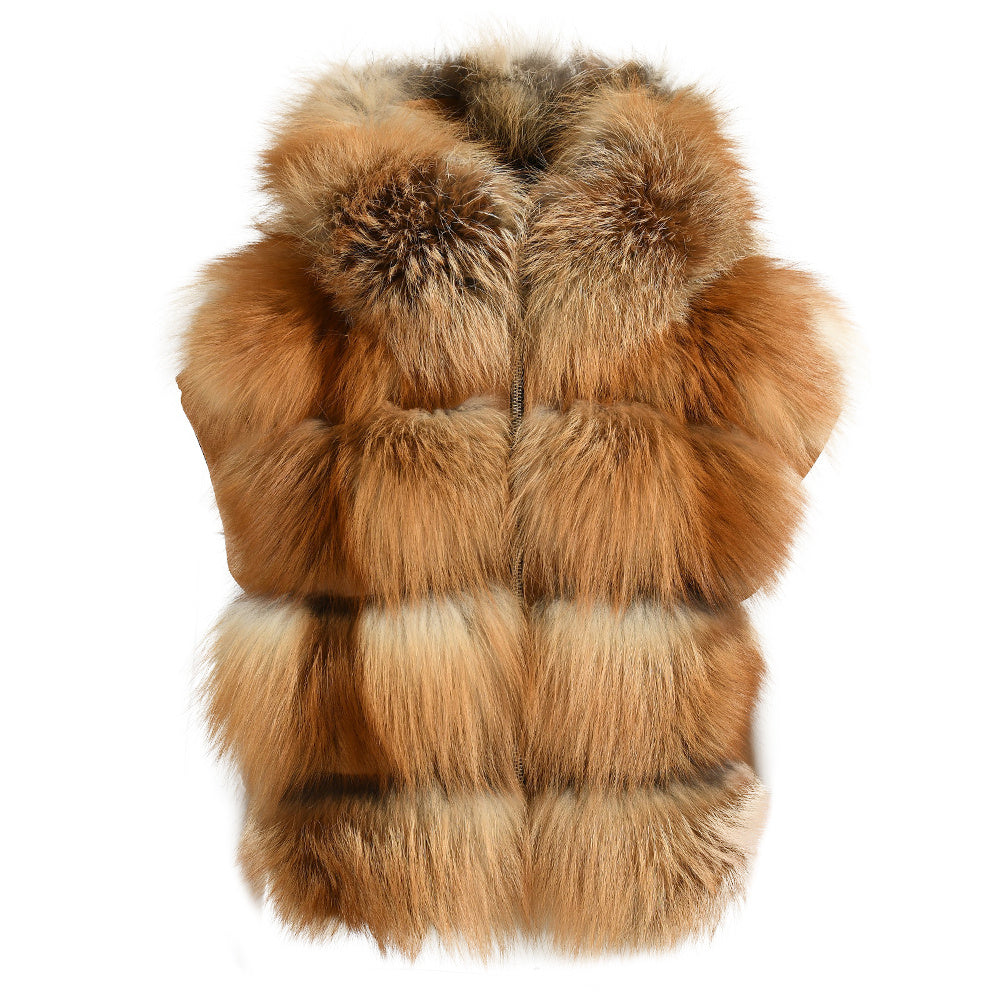 Ladies High Quality Thick Warm Short Hooded Fur Vest Custom Fox Fur Gilet Women Real Fox Fur Vest