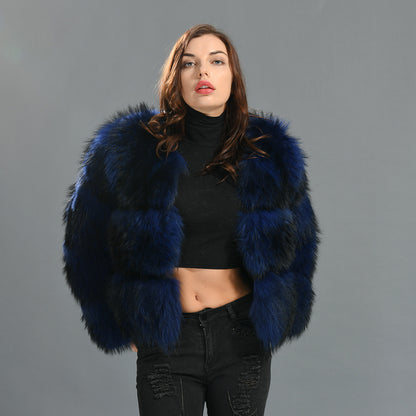 Crew Neck Warm Real Fluffy Fur Coat