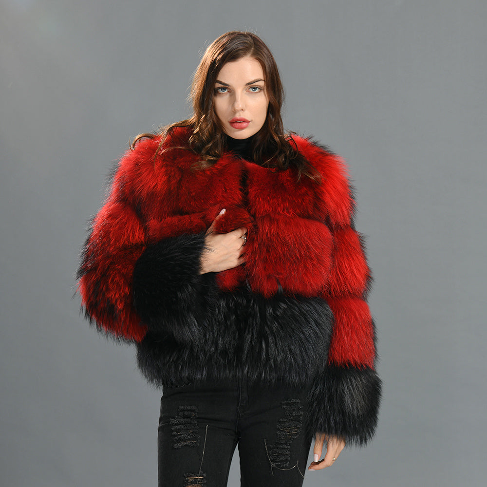 Crew Neck Warm Real Fluffy Fur Coat