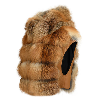 Ladies High Quality Thick Warm Short Hooded Fur Vest Custom Fox Fur Gilet Women Real Fox Fur Vest