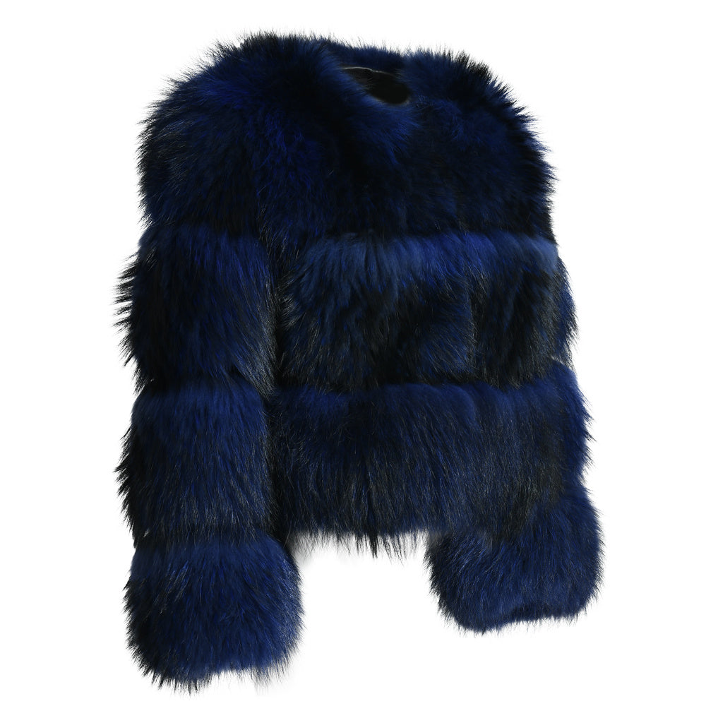 Crew Neck Warm Real Fluffy Fur Coat