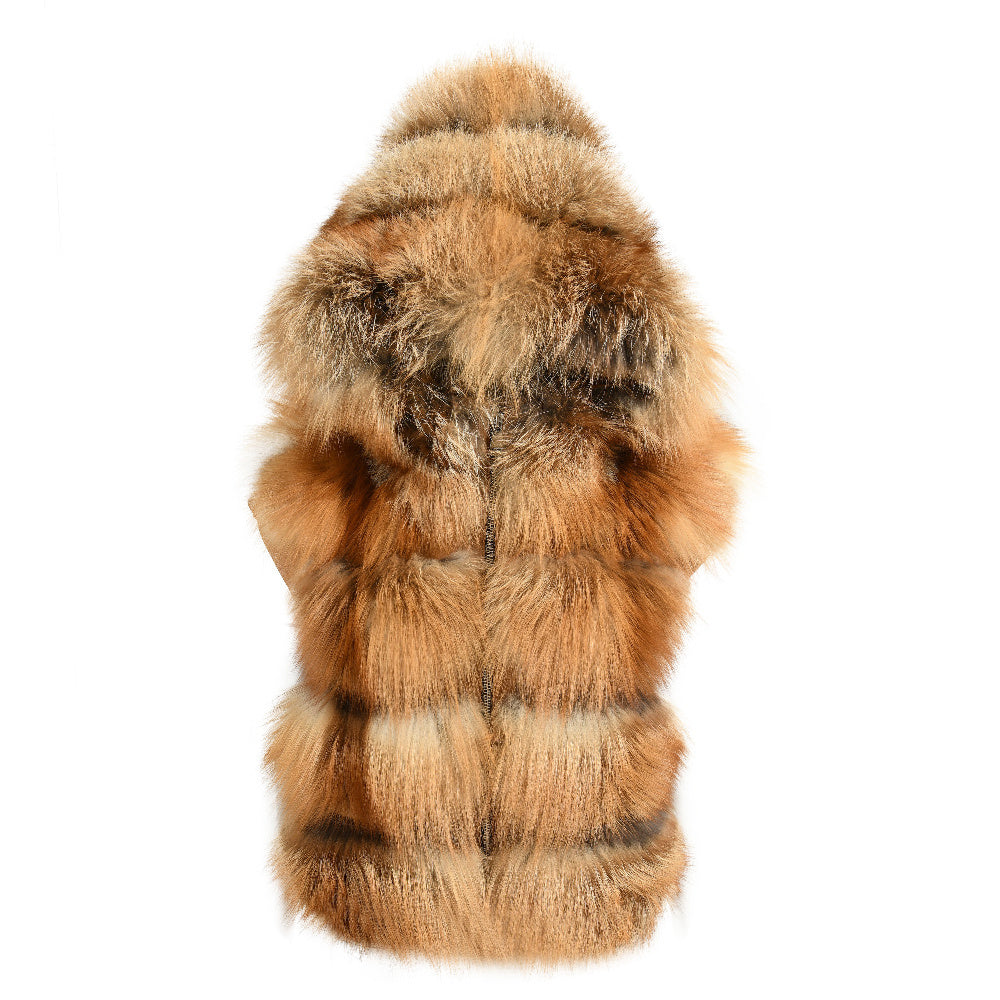 Ladies High Quality Thick Warm Short Hooded Fur Vest Custom Fox Fur Gilet Women Real Fox Fur Vest