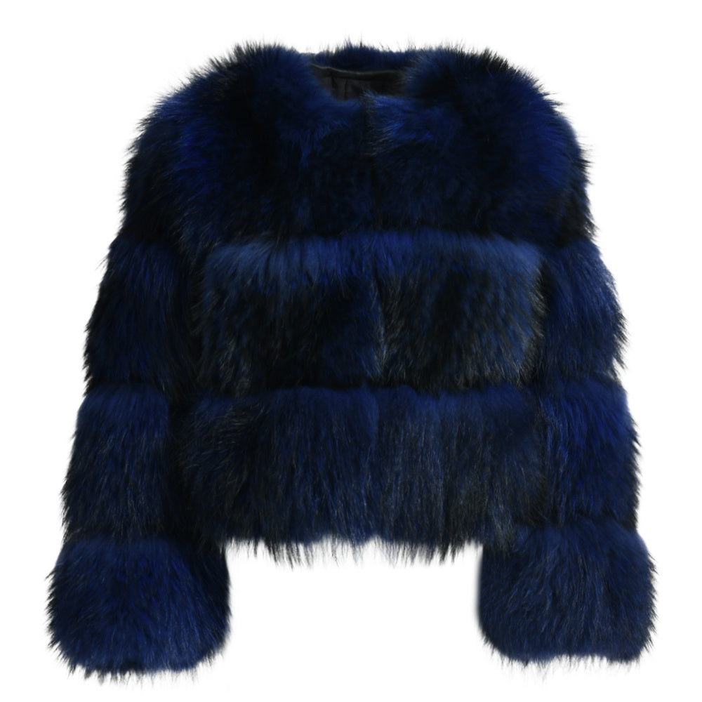 Crew Neck Warm Real Fluffy Fur Coat