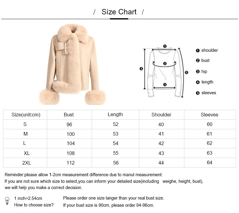 Short Style Handmade Sew Cashmere Coat Removable Fox Fur Cuffs And Stand Collar