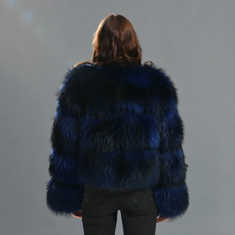 Crew Neck Warm Real Fluffy Fur Coat