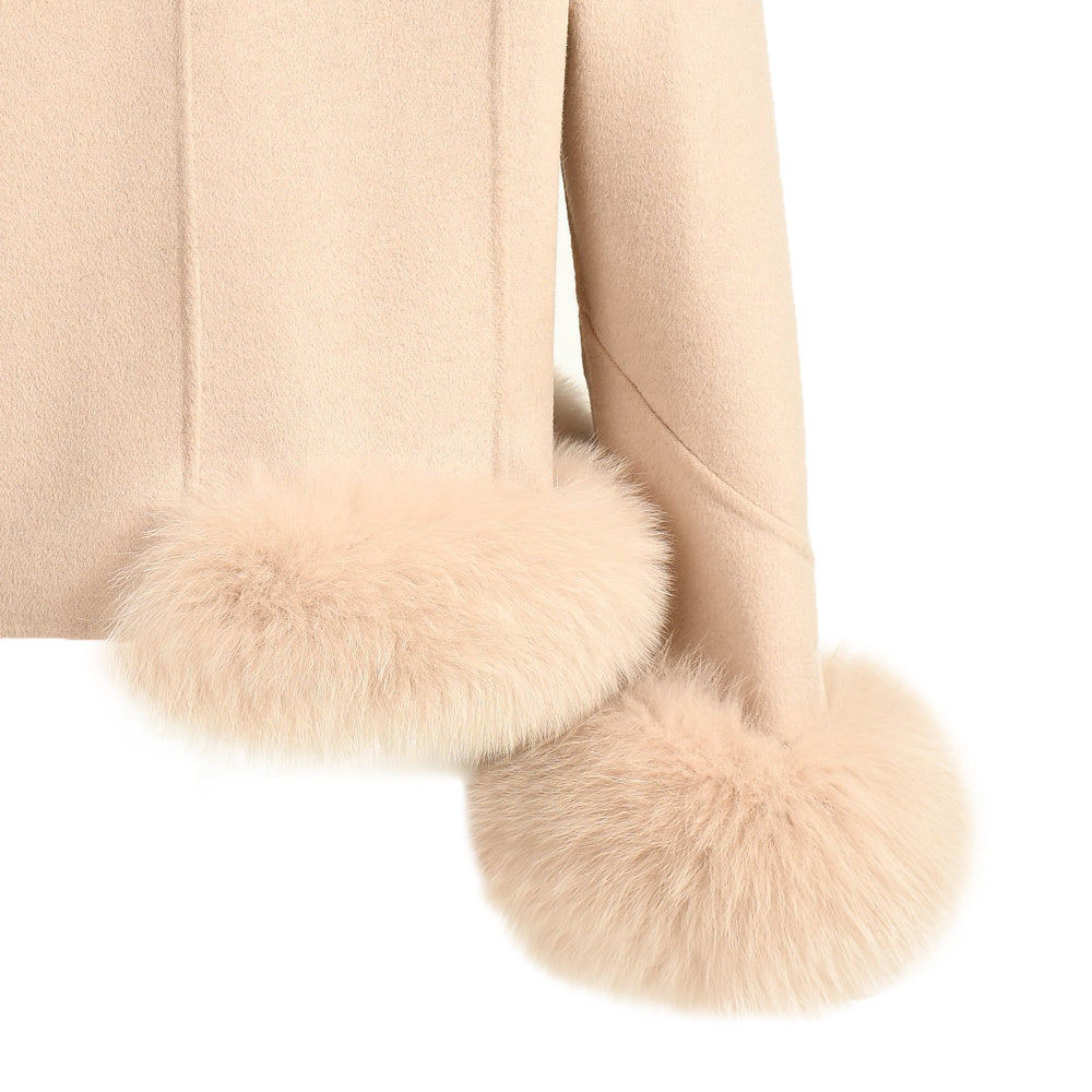 Short Style Handmade Sew Cashmere Coat Removable Fox Fur Cuffs And Stand Collar