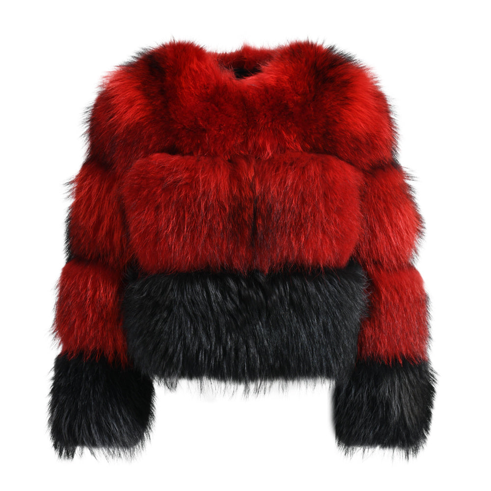 Crew Neck Warm Real Fluffy Fur Coat