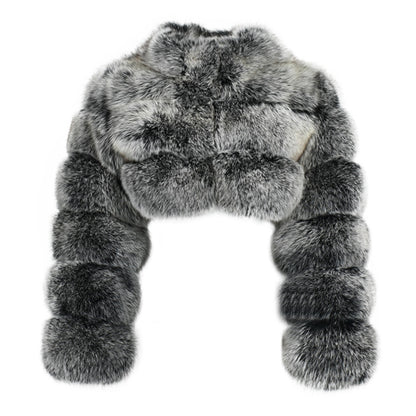 Sleeves Fluffy Real Fox Fur Cropped Coat