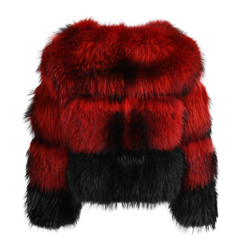 Crew Neck Warm Real Fluffy Fur Coat