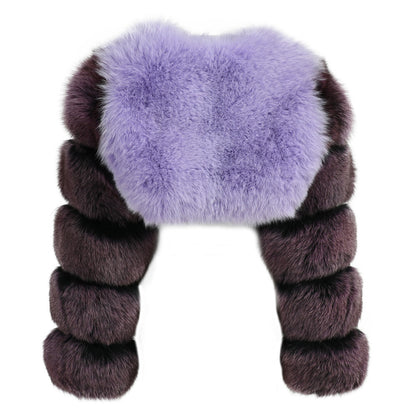 Ladies Two Colors Fox Fur Coat Bubble Sleeves Cropped Fluffy Real Fox Fur Coat